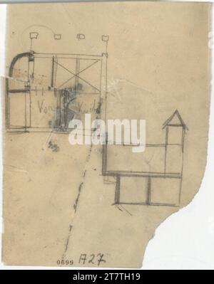 Adolf Loos (Entwerfer in) Villa avec tour, plan d'étage, sous-sol, coupe. Papier transparent ; crayon Banque D'Images