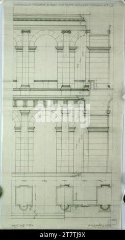 Alfred Castelliz (Zeichner in) Rome, Théâtre Marcellus, façade extérieure, plan, ouvert, couper. Aquafix ; dessin préliminaire au crayon et dessin du ressort 1932 , 1932 Banque D'Images