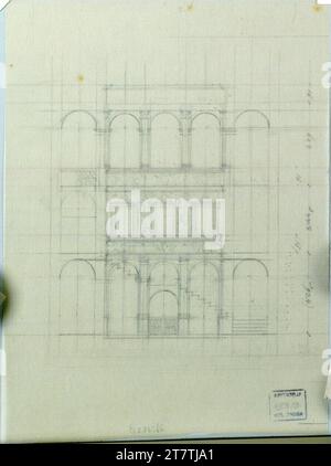 Alfred Castelliz (Zeichner in) Rome, Casa Pietro Cribelli, via Di S. Lucia, cour, section transversale. Aquafix ; dessin au crayon vers 1932 Banque D'Images