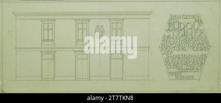 Alfred Castelliz plaque commémorative pour Rudolf Steiner, design, vue et situation d'attachement. Aquafix ; dessin au crayon vers 1928 Banque D'Images