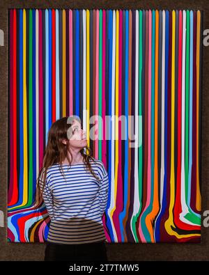Londres, Royaume-Uni. 17 novembre 2023. Ian Davenport, Puddle Painting : Jazz, est £40 000 - £60 000 - Modern British Art Sales prévisualisées à Bonhams New Bond Street, Londres. Crédit : Guy Bell/Alamy Live News Banque D'Images