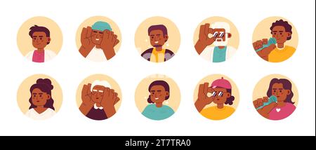 Ensemble d'illustrations d'avatars vectoriels 2D de personnes noires modernes Illustration de Vecteur