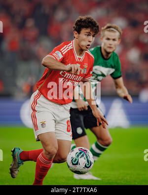 Joao Neves lors du match de Liga Portugal 23/24 entre SL Benfica et Sporting CP à l'Estadio Da Luz, Lisbonne, Portugal. (Maciej Rogowski) Banque D'Images