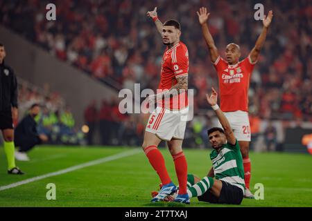 Morato, Ricardo Esgaio lors du match de Liga Portugal 23/24 entre le SL Benfica et le Sporting CP à l'Estadio Da Luz, Lisbonne, Portugal. (Maciej Rogowski) Banque D'Images