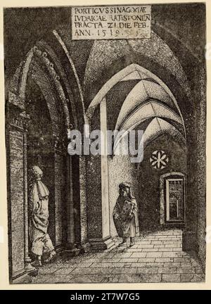 Albrecht Altdorfer le hall d'entrée de la synagogue de Regensburg. gravure 1519, 1519 Banque D'Images