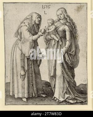 Lucas Hugensz. Van Leyde Marie avec l'enfant de Jésus et Sainte Anne. Gravure sur cuivre 1516, 1516 Banque D'Images