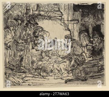 Rembrandt Harmensz. Van Rijn l'adoration des bergers, avec la lampe. gravure vers 1654 Banque D'Images