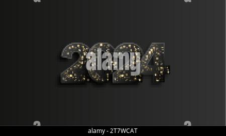 Bonne année 2024 avec luxe noir paillettes chiffres illustration. Illustration de Vecteur