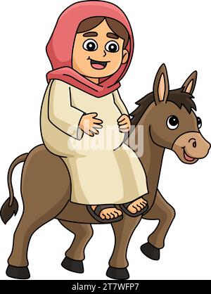 Mary et le Donkey Cartoon Coloried Clipart Illustration de Vecteur