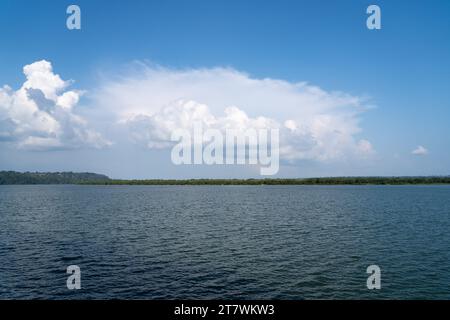 Belle vue panoramique de la rivière Xingu dans la forêt amazonienne sur la journée ensoleillée d'été avec le ciel bleu. État para, Brésil. Concept de nature, écologie. Banque D'Images