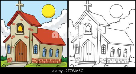 Illustration de la page à colorier de l'église chrétienne Illustration de Vecteur