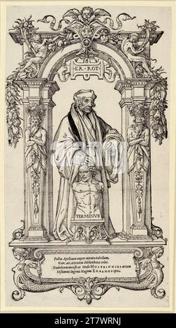 Hans Holbein d. J. Portrait de l'Erasmus de Rotterdam en pleine figure. Gravure sur bois Erstauflage vers 1538 (späterer Abdruck) Banque D'Images