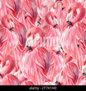 Rose Flamingo aquarelle motif rose dans un style magnifique sur fond blanc. Motif rétro pour la conception de tissu. Banque D'Images