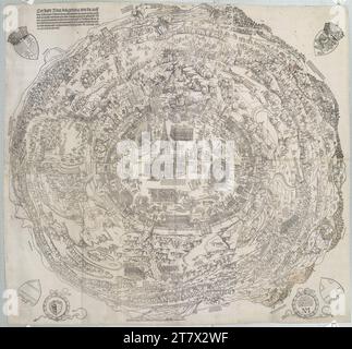 Sebald Beham couverture turque de Vienne, plan circulaire (plan d'enregistrement). Gravure sur bois de six planches, le segment en bas à droite très tendre en vert 1530 , 1530 Banque D'Images
