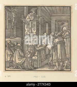Le catéchisme de Hans Broramer Luther : un prédicateur à la chaire (la prière du Seigneur). Woodcut 1553 ? , 1553 ? Banque D'Images