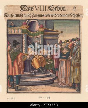 Le catéchisme de Hans Brosanmer Luther : Susanna à la cour (les dix commandements). Gravure sur bois, couleur 1553 ? , 1553 ? Banque D'Images