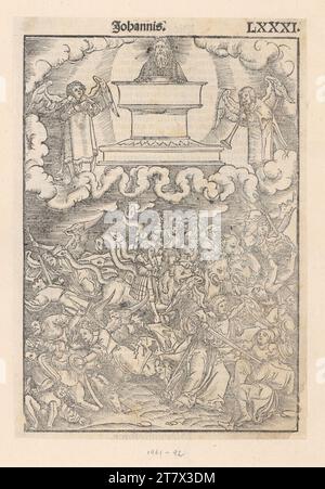 Lucas Cranach d. Ä. Nouveau Testament (Luther-Bible) : le sixième trombone : Würgeengel et Löwenreiter (Apocalypse de Jean 9, 13-21). Gravure sur bois et empreinte typographique 1522, 1522 Banque D'Images