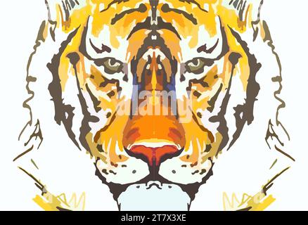Tête de tigre macro pour affiches ou impressions sur T-shirts. Tête de tigre grunge dans la tonalité orange pour les textiles, les tendances de la mode, les solutions intérieures, le tissu Banque D'Images