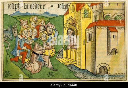 Anton Koberger Josef et ses frères en Egypte. Gravure sur bois, colorée 1479-1483, 1479/1483 Banque D'Images