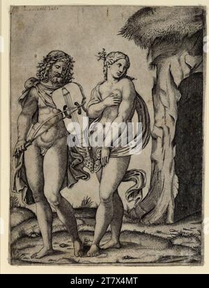 Marcantonio Raimondi Orpheus und eurydike. Gravure sur cuivre imprimée autour de 1509 - 1510 Banque D'Images