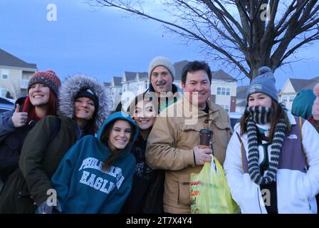 Les fans de football des Eagles célèbrent la victoire du Super Bowl. Banque D'Images