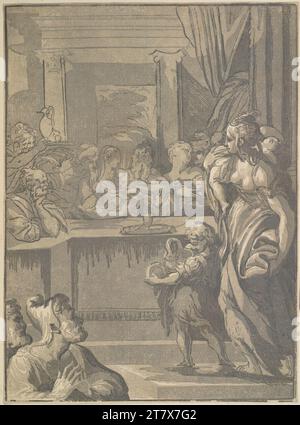 Giuseppe Nicola Vicentino (Rossigliani) (Rossigliani) la présentation dans le temple. Clair OBSCUR gravure sur bois en quatre planches (grises) vers 1525-1527 Banque D'Images