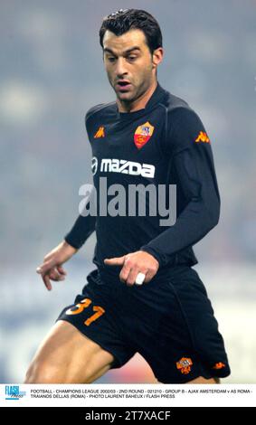 FOOTBALL - LIGUE DES CHAMPIONS 2002/03 - 2E TOUR - 021210 - GROUPE B - AJAX AMSTERDAM V AS ROMA - TRAIANOS DELLAS (ROMA) - PHOTO LAURENT BAHEUX / FLASH PRESS Banque D'Images