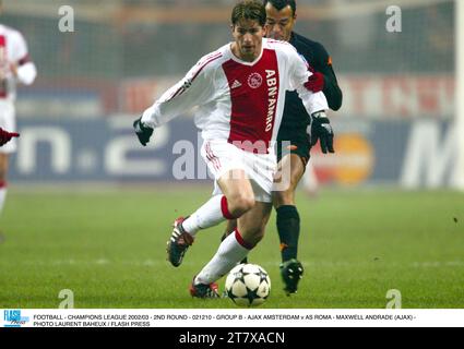 FOOTBALL - LIGUE DES CHAMPIONS 2002/03 - 2E TOUR - 021210 - GROUPE B - AJAX AMSTERDAM V AS ROMA - MAXWELL ANDRADE (AJAX) - PHOTO LAURENT BAHEUX / PRESSE FLASH Banque D'Images