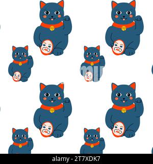 chat noir avec masque - motif sans couture Illustration de Vecteur