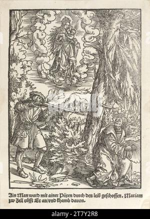 Meister der Wunder von Mariazell les miracles de Mariazell : salut d'un homme qui a été abattu avec une boîte. Gravure sur bois vers 1520 Banque D'Images