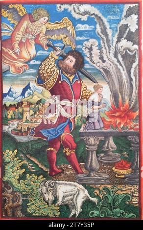 Georg Lemberger Old Will (Luther Bible) : le sacrifice d'Isaak (1e Moïse 22). Gravure sur bois, colorée 1524, 1524 Banque D'Images