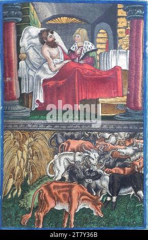 Georg Lemberger Old Will (Luther Bible) : le rêve du Pharaon (1e Moïse 41). Gravure sur bois, colorée 1524, 1524 Banque D'Images