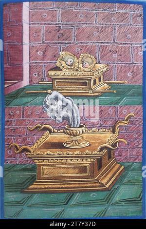 Georg Lemberger Old Will (Luther-Bible) : encens, charges fédérales et la chaise de grâce (2 Moïse 25, 1-22). Gravure sur bois, colorée 1524, 1524 Banque D'Images
