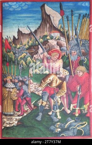 Georg Lemberger Old Will (Luther-Bible) : la disparition de Saul (1 Samuel 31). Gravure sur bois, colorée 1524, 1524 Banque D'Images