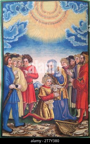 Georg Lemberger Old Will (Luther Bible) : première onction de David (1 Samuel 16, 13). Gravure sur bois, colorée 1524, 1524 Banque D'Images