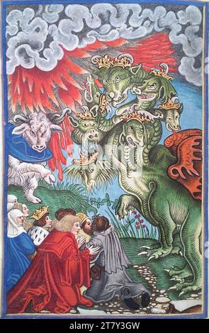Georg Lemberger Nouveau Testament (Luther-Bible) : l'Antéchrist et son Prophète (Apocalypse de Jean 13). Gravure sur bois, colorée 1524, 1524 Banque D'Images
