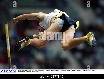 ATHLÉTISME - ATHLÉTISME - GOLDEN LEAGUE - MEETING GAZ DE FRANCE - 20020705 - STADE DE FRANCE - PHOTO : LAURENT BAHEUX / DPPI POLE VAULT - DMITRIY MARKOV (AUS) Banque D'Images