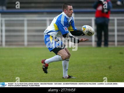 RUGBY - DÉFI EUROPÉEN 2003/04 - 2E TOUR - 18/01/2004 - AS MONTFERRAND V NEWCASTLE FALCONS - LAURENT SOUCAZE (MON) - PHOTO LAURENT BAHEUX / FLASH PRESS Banque D'Images