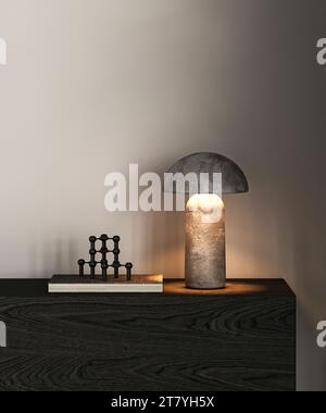 Lampe champignon sur armoire en bois sombre Banque D'Images