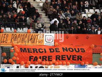 RUGBY - CHAMPIONNAT DE FRANCE 2005/2006 - TOP 14 - RC NARBONNE V STADE TOULOUSAIN - 18/02/2006 - ILLUSTRATION DE BANNIÈRES - PHOTO LAURENT BAHEUX / FLASH PRESS Banque D'Images