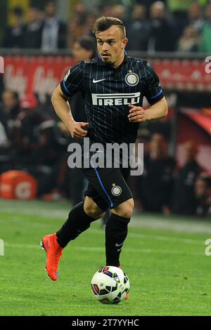 Xherdan Shaqiri du FC Inter Milan en action lors du championnat italien Serie A match de football entre le FC Internazionale et l'AC Milan le 19 avril 2015 au stade Giuseppe Meazza de Milan. Photo Massimo Cebrelli / DPPI Banque D'Images