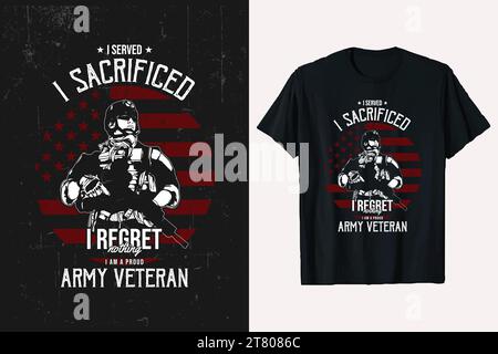 Tee-shirt vétéran. Modèle de t-shirt personnalisé American Army Vector. Drapeau USA imprime fond noir. Illustration de Vecteur
