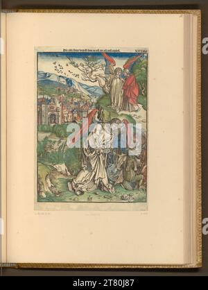 Albrecht Dürer l'apocalypse : l'ange avec la clé de l'abîme. Gravure sur bois, colorée 1502, 1502 Banque D'Images