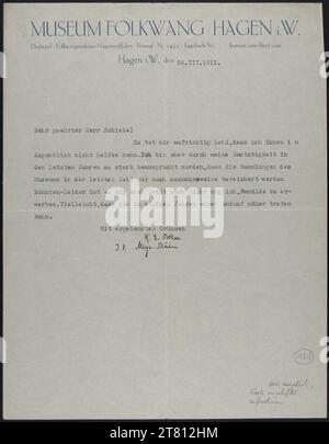 Karl Ernst Osthaus (Verfasser in) lettre de Karl Ernst Osthaus, Musée Folkwang, à Egon Schiele du 26 mars 1911. Machine sauvage et encre (noir) sur papier 26. März 1911 , 1911-03-26 Banque D'Images