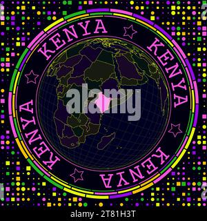 Kenya futuriste sur le globe. Vue satellite au néon lumineux du monde centrée sur le Kenya. Illustration de Vecteur