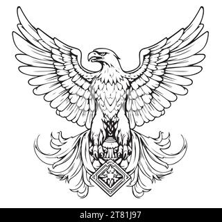 Aigle avec ailes étalées. Dessin dessiné à la main avec le symbole royal dans un style de gravure vintage. Illustration vectorielle Illustration de Vecteur