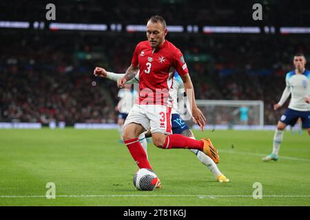 Stade de Wembley, Londres, Royaume-Uni. 17 novembre 2023. Football qualificatif UEFA Euro 2024, Angleterre contre Malte ; Ryan Camenzuli de Malte crédit : action plus Sports/Alamy Live News Banque D'Images