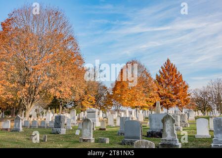 Cimetière Evergreen à Dusk, Gettysburg Pennsylvanie États-Unis Banque D'Images