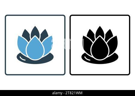 icône de fleur de lotus. icône liée à la méditation, la pureté, l'illumination et le déploiement du potentiel spirituel. style d'icône solide. conception vectorielle simple Illustration de Vecteur