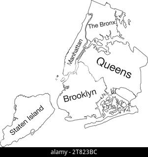 Carte de Boroughs étiquetée blanche de la VILLE DE NEW YORK, ÉTATS-UNIS Illustration de Vecteur